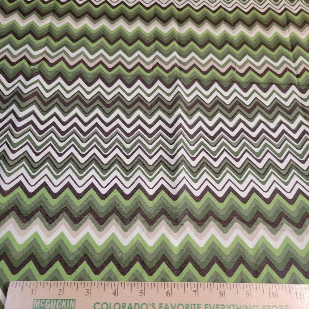 Cotton Fabric Green Brown Chevron Elizabeth Caldwell Garden Walk 1yd x 44”